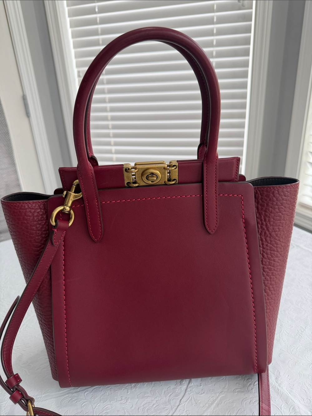 Coach Burgundy Leather Satchel with Gold Hardware
